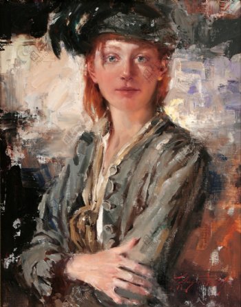西方美女人物肖像油画图片
