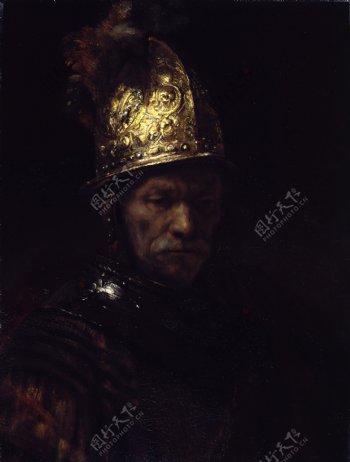 戴金色头盔的骑士油画图片