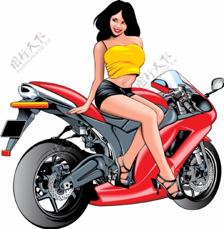 坐在摩托车上的美女