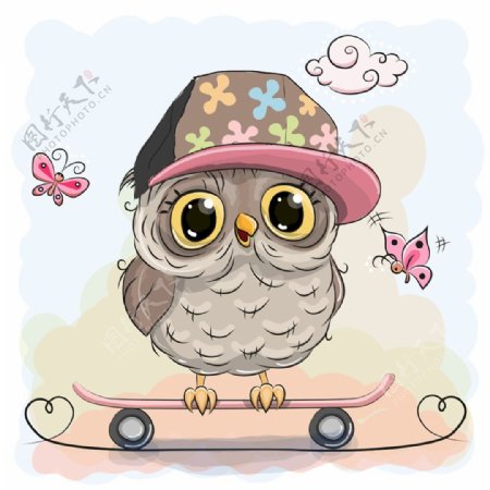 玩滑板的猫头鹰图片
