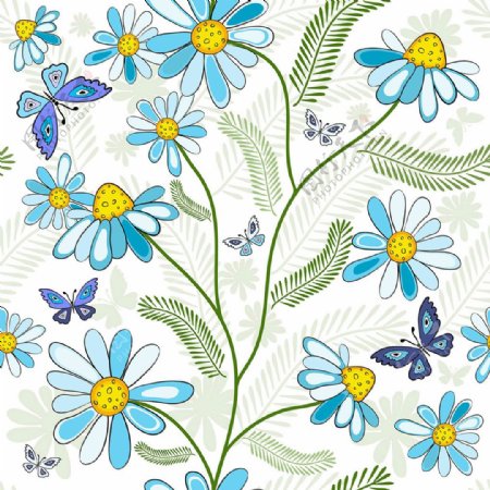 蓝色小花和蝴蝶矢量素材