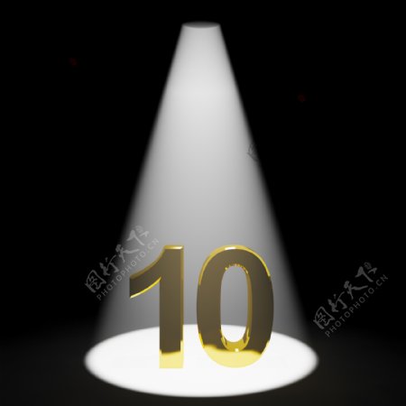 金第十或10的三维数字表示纪念或生日