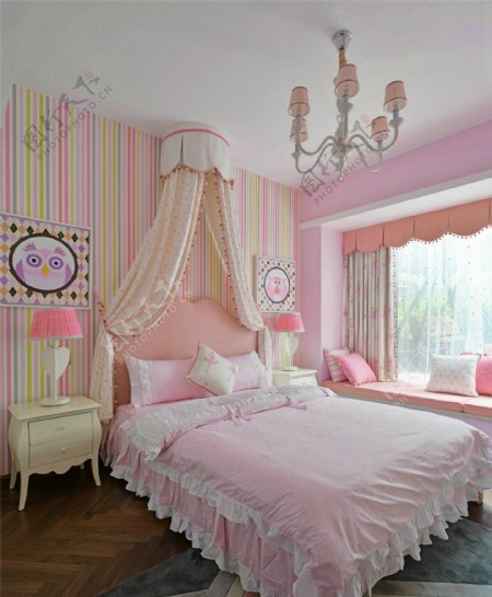 现代粉色公主房装修效果图