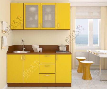 黄色厨房风格图片