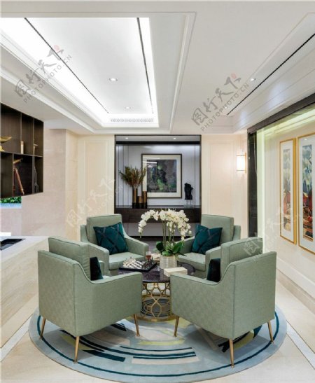 现代时尚客厅茶几绿色沙发设计图