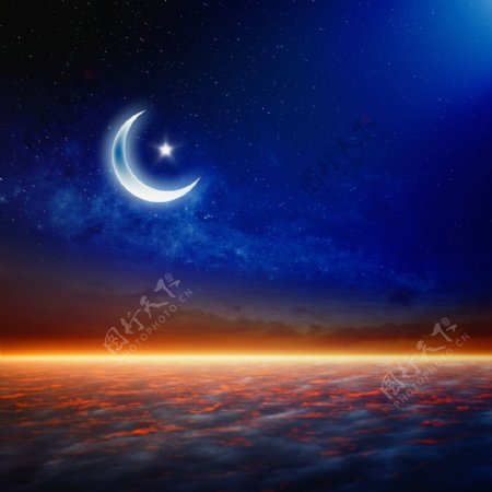 美丽的月亮星星云海图片