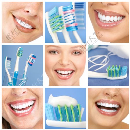 牙刷牙膏与微笑洁白牙齿图片