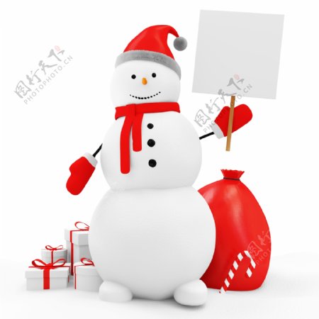 圣诞礼品与雪人摄影图片