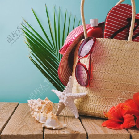 夏季海星与编织袋图片