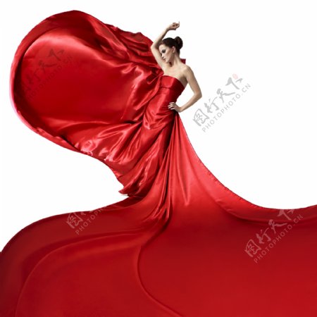 霸气红裙性感美女图片