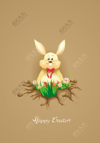 花卉矢量插画的兔子