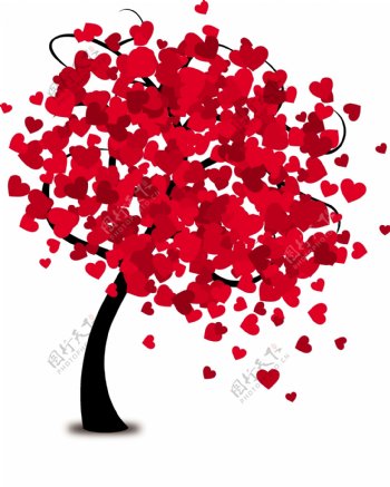红色爱心树木元素