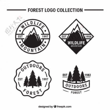 森林中冒险和野营的四个标志