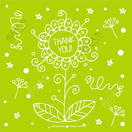 绿色感谢您的卡片与概述花