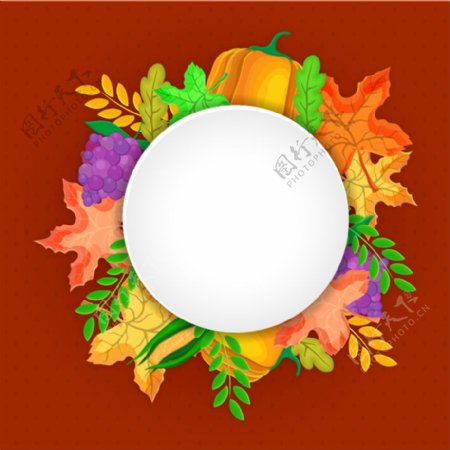 带白色圆圈和装饰物品的感恩节背景