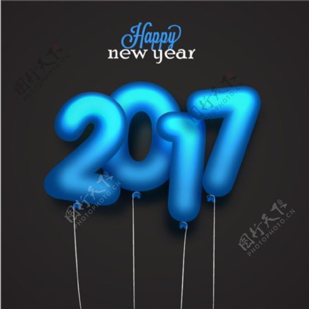 蓝色气球的新年背景