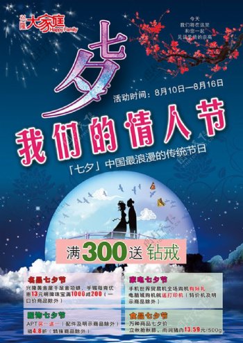 商场七夕情人节促销活动海报psd素材下载