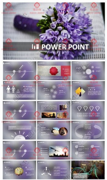 紫色花朵唯美动态模版PPT模板下载