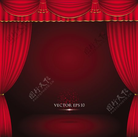 红色的窗帘向量