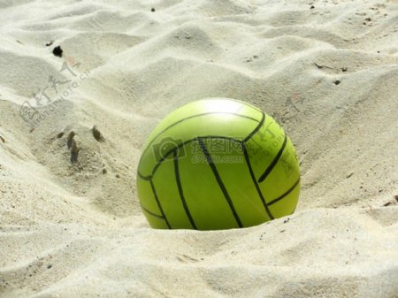 沙滩上的绿色的球