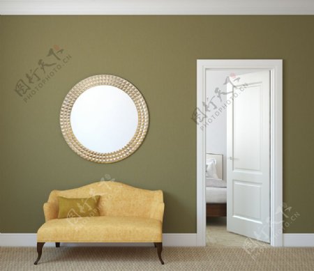 镜子黄色沙发客厅效果图图片