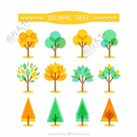 彩色树木设计矢量图