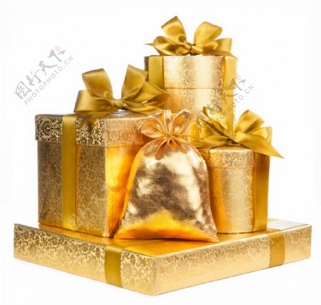 金色礼物盒和礼品袋图片
