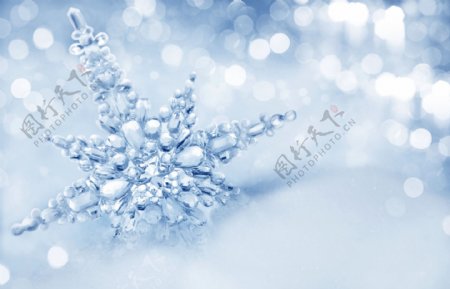 雪地上的水晶饰品摄影图片