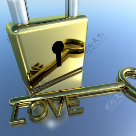 爱浪漫的情人节和情人挂锁钥匙显示
