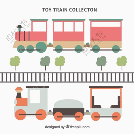 火车和树平面设计插图