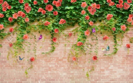 蔷薇花电视背景墙