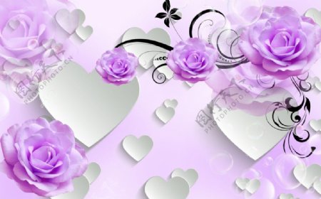 紫色玫瑰元素装饰画