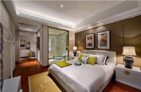 新中式简约卧室大床设计图
