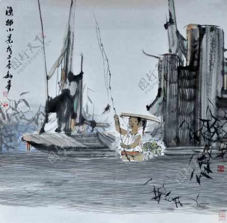 渔翁中国画