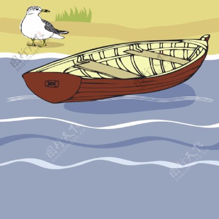 夏季小船鸽子手绘背景