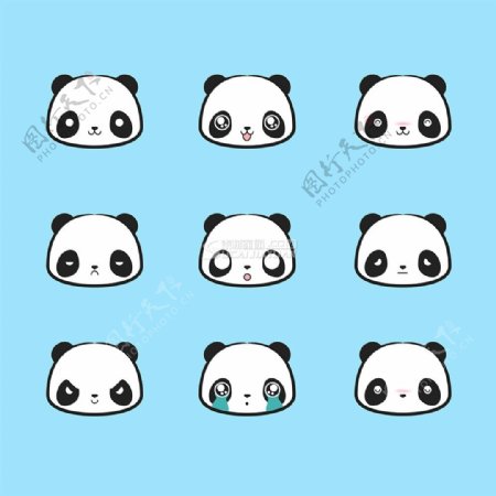 9款可爱熊猫表情头像矢量图下载