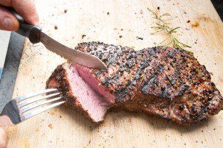 切牛肉的刀叉图片