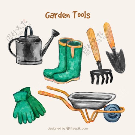 6款水彩绘花园工具