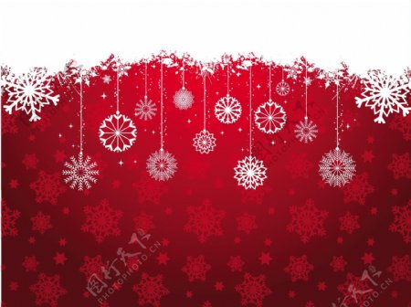 红色圣诞背景与悬挂装饰
