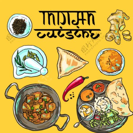 印度料理插画图片