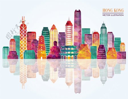 香港城市彩色模块剪影图