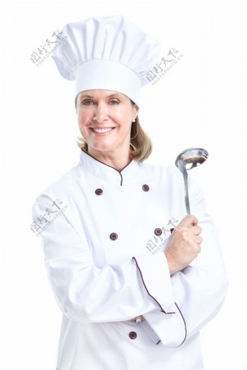拿勺子的女厨师图片