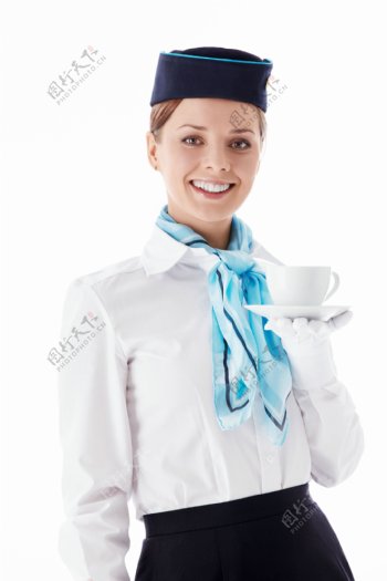 端着咖啡的空姐图片