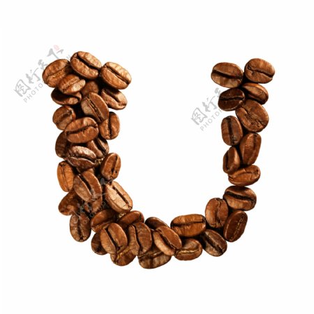 咖啡豆组成的字母U