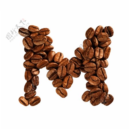 咖啡豆组成的字母M