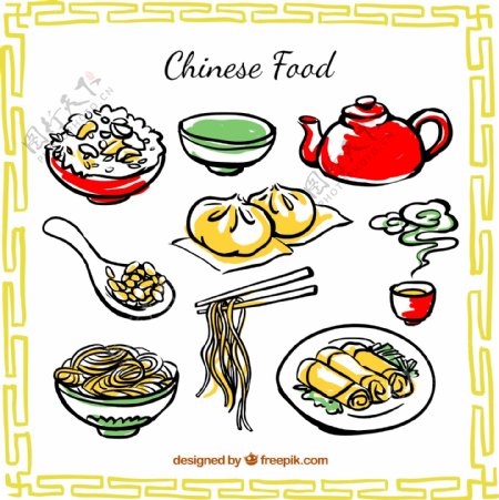 彩绘中国食物矢量素材图片