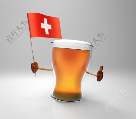 瑞士国旗与啤酒图片