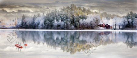 唯美湖面雾凇风景图片
