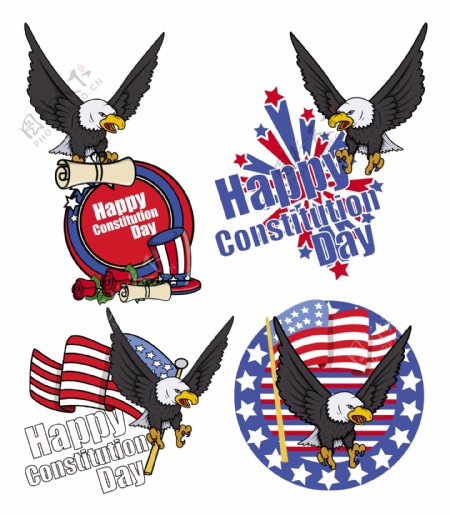 美国爱国秃顶的边缘矢量插画设计宪法日