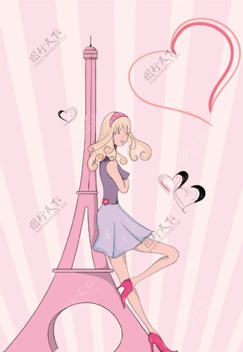 巴黎涂鸦与夫人矢量插画